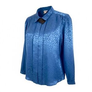 Vintage 80’s Blue Secretary Blouse Sz 14 Jacquard Floral Jabot Collar Career
